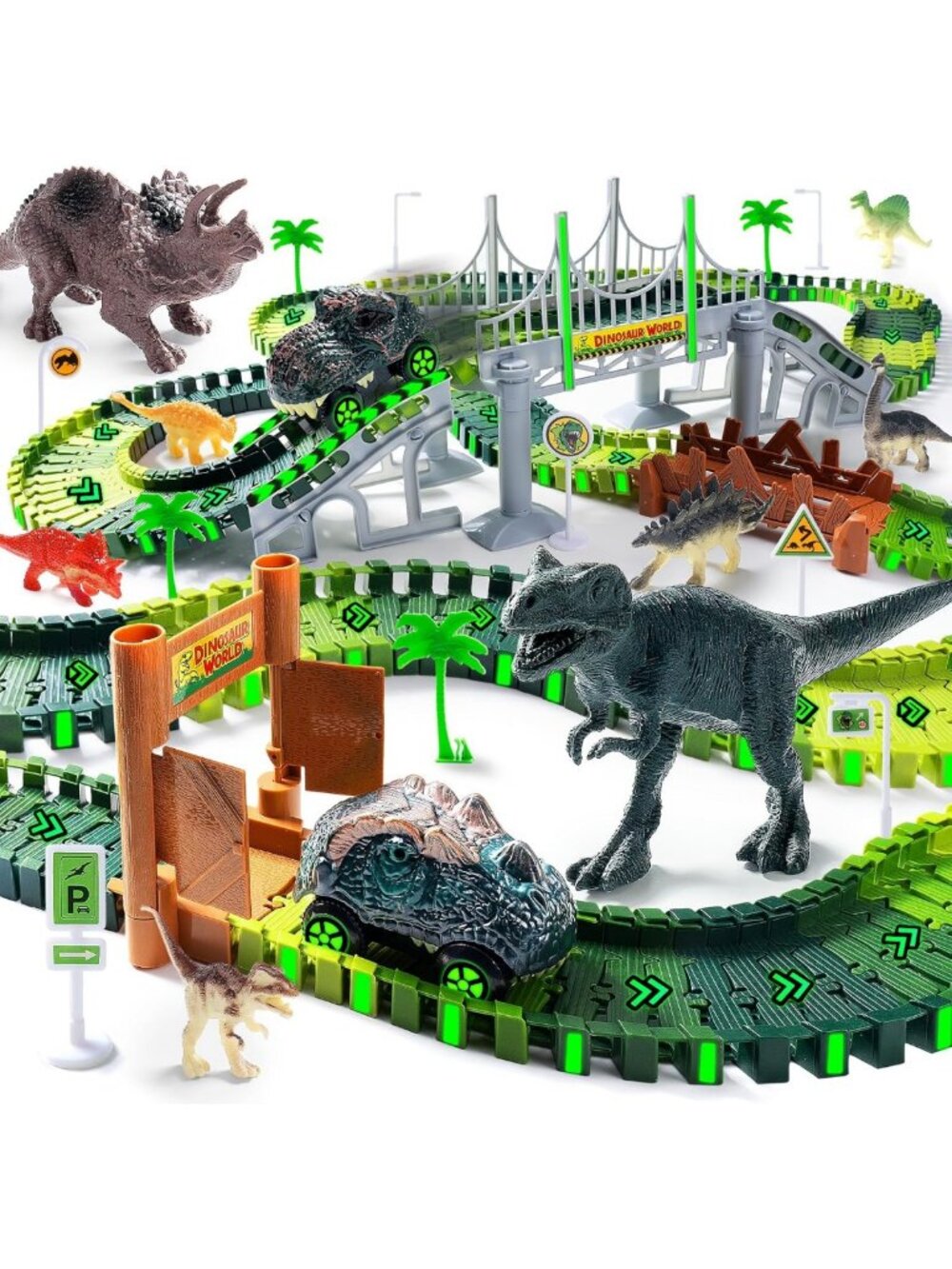 268 PCS Dinosaur Race Track Set for Kids 3-5, Flexible DIY Toy for Creative Play